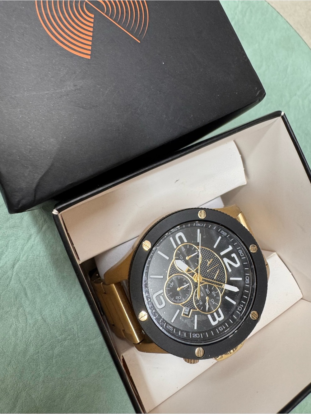 Armani Exchange Men's Rose Gold and Black Chronograph Bracelet Watch - Picture 3 of 3